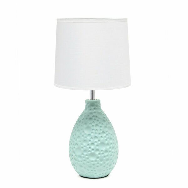 Creekwood Home Traditional  Ceramic Textured Thumbprint Tear Drop Shaped Table Desk Lamp, White Fabric Shade, Blue CWT-2001-BL